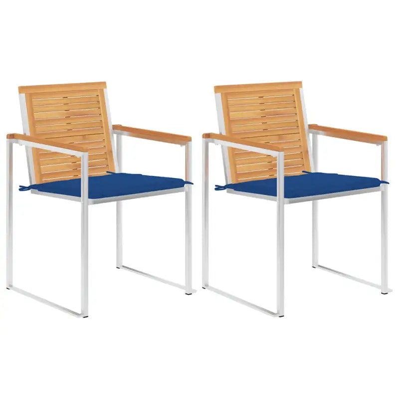 Houten tuinstoelen van massief teakhout met roestvrij staal elementen - koningsblauw / 2 - Tuinstoelen
