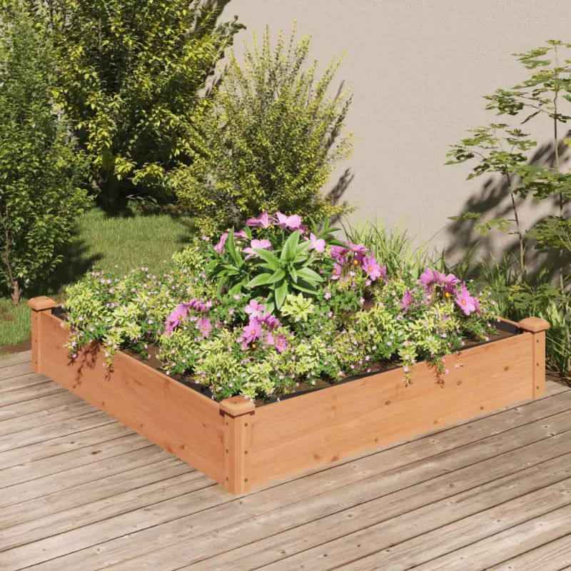 Houten verhoogd plantenbak van massief vurenhout met open bodem - Bruin / 120 x 120 x 25 cm / 1 - Bloempotten &