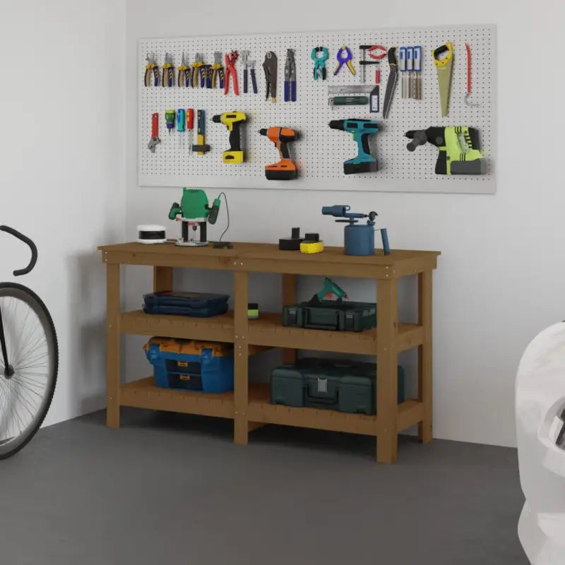 Houten werkbank van massief grenenhout voor een rustieke uitstraling - Honingbruin / 142.5 x 50 x 80 cm / 1 - Werkbanken