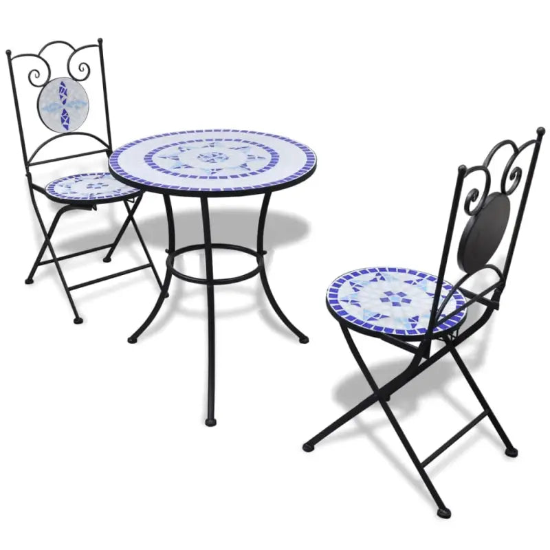 Ijzeren frame mozaïek bistroset voor tuin en balkon laten staan levering bevat - Blauw en wit / Rond - Tuinsets