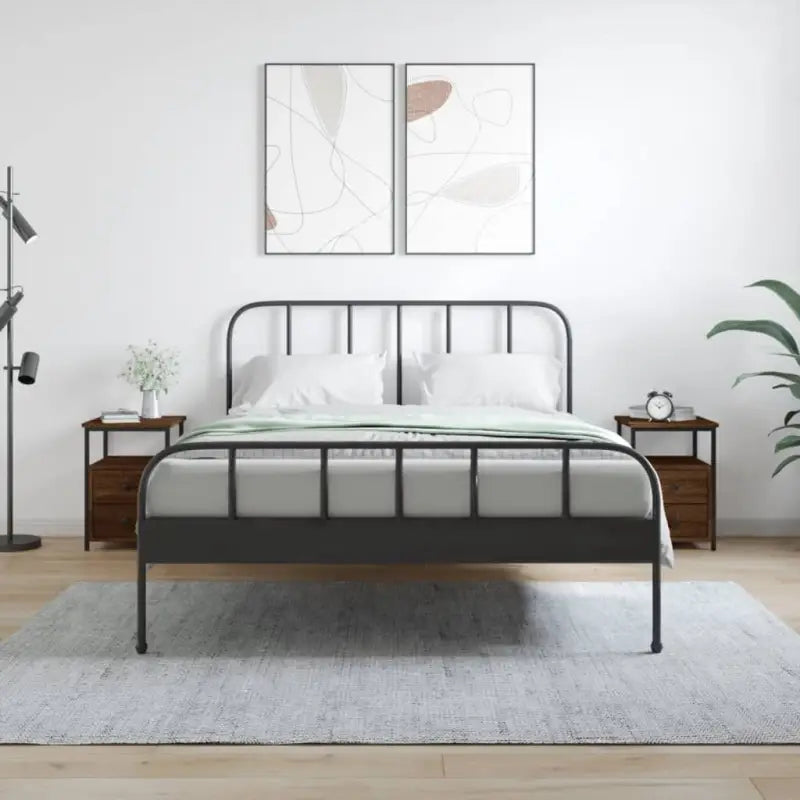 Industriëel nachtkastje met bewerkt hout en verstelbare poten - bruin eikenkleur / 2 - Nachtkastjes