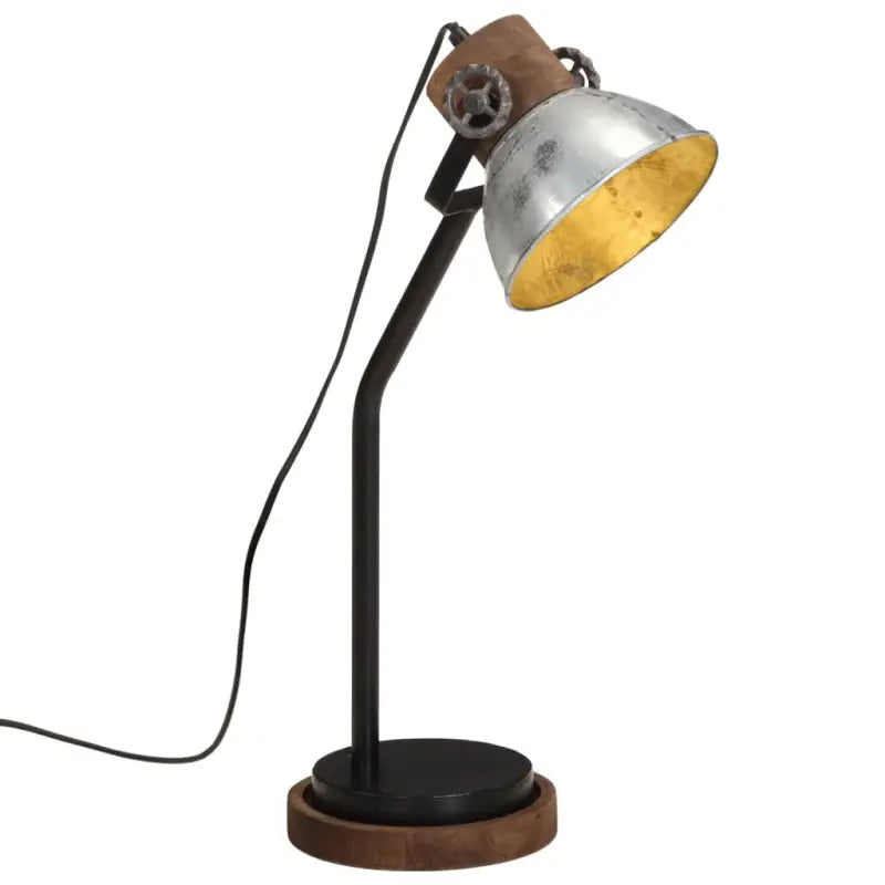 Industriële bureaulamp met massief mangohout en e27 fitting - Zilver / 1 - Lampen