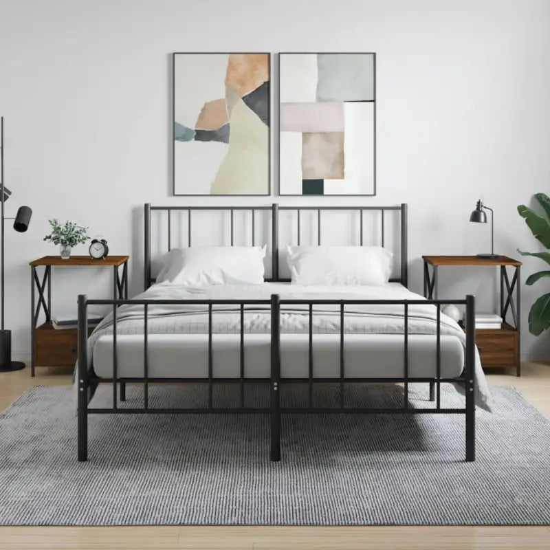 Industriële nachtkastje biedt duurzaamheid met bewerkt hout en verstelbare poten - bruin eikenkleur / 2 - Nachtkastjes