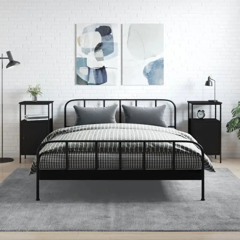 Industriële nachtkastje met bewerkt hout en verstelbare poten - Zwart / 2 - Nachtkastjes