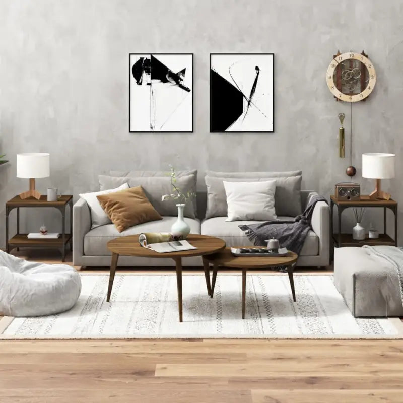 Industriële salontafel met bewerkt hout en aanpasbare poten - bruin eikenkleur / 40 x 40 x 40 cm / 2 - Salontafels