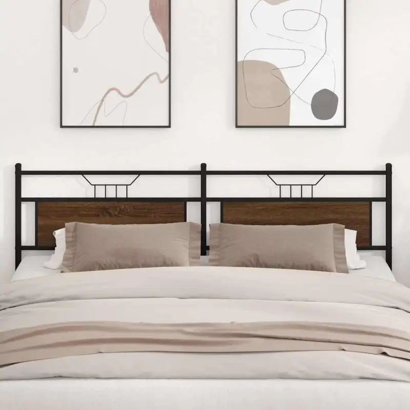 Industriële stijl hoofdbord van bewerkt hout met vierkante buizen - bruin eikenkleur / 200 cm / 1 - Hoofdborden