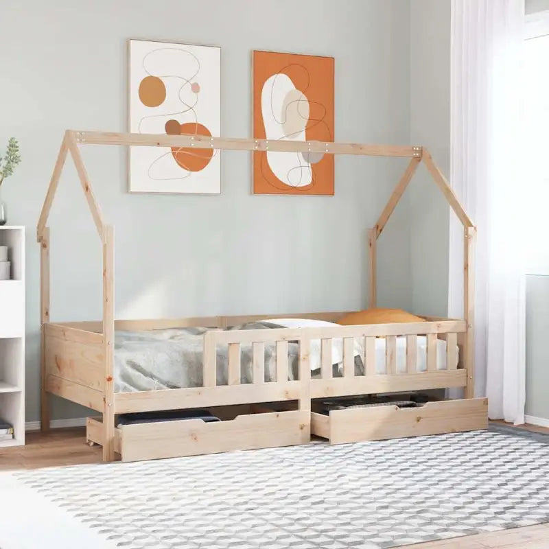 Kinderbed met huisje in massief grenenhout en open dakstructuur - Naturel / 90 x 190 cm - Bedden & bedframes