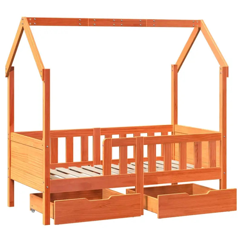 Kinderbed met huisje in massief grenenhout en open dakstructuur - Bedden & bedframes