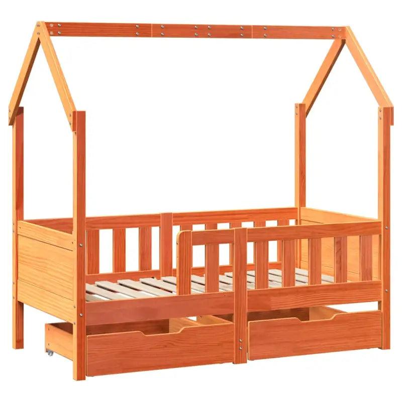 Kinderbed met huisje in massief grenenhout en open dakstructuur - Bedden & bedframes