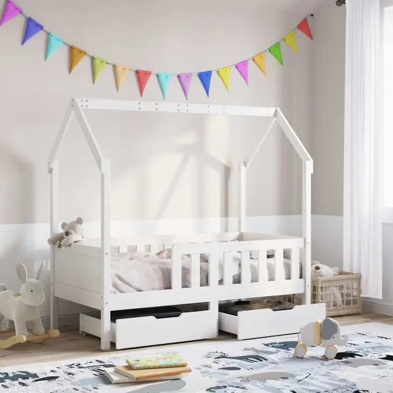 Kinderbed met huisje in massief grenenhout en open dakstructuur - Wit / 80 x 160 cm - Bedden & bedframes
