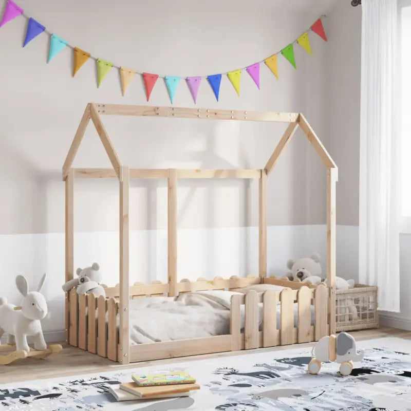 Kinderbed met open dakstructuur van massief grenenhout - Naturel / 70 x 140 cm - Bedden & bedframes