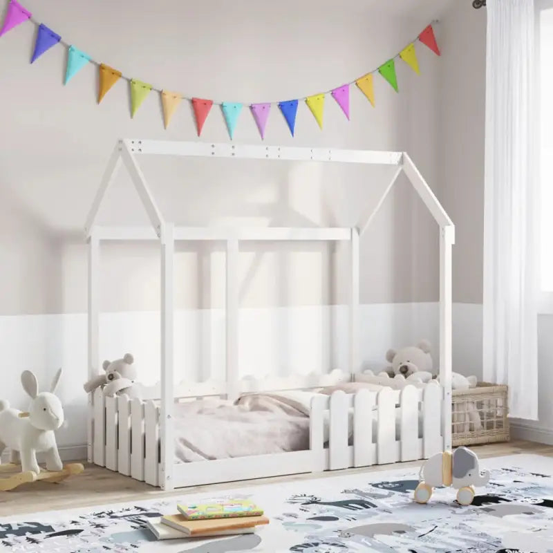 Kinderbed met open dakstructuur van massief grenenhout - Wit / 70 x 140 cm - Bedden & bedframes