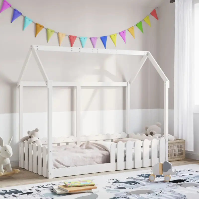 Kinderbed met open dakstructuur van massief grenenhout - Wit / 80 x 160 cm - Bedden & bedframes
