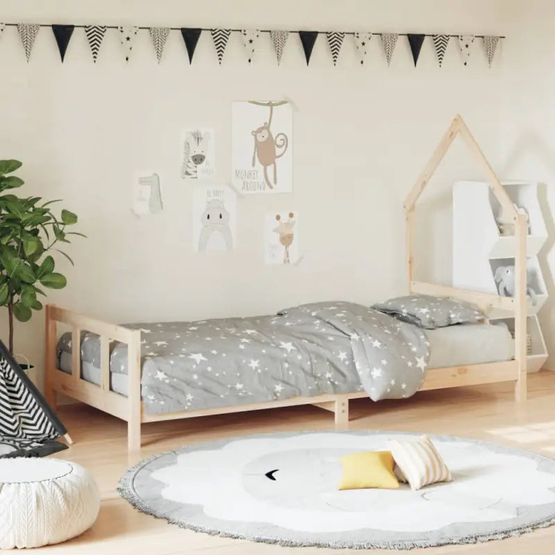 Kinderbed van massief grenenhout voor een gezellige en duurzame slaapkamer - Naturel / 90 x 200 cm - Peuter- &
