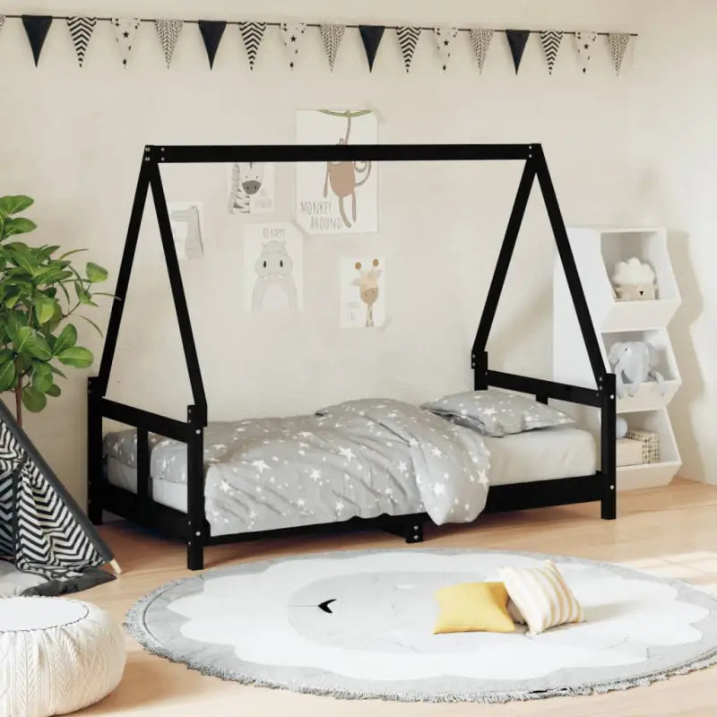 Kinderbed van massief grenenhout voor een plezierige slaapkamer - Zwart / 80 x 160 cm - Peuter- & kinderbedden