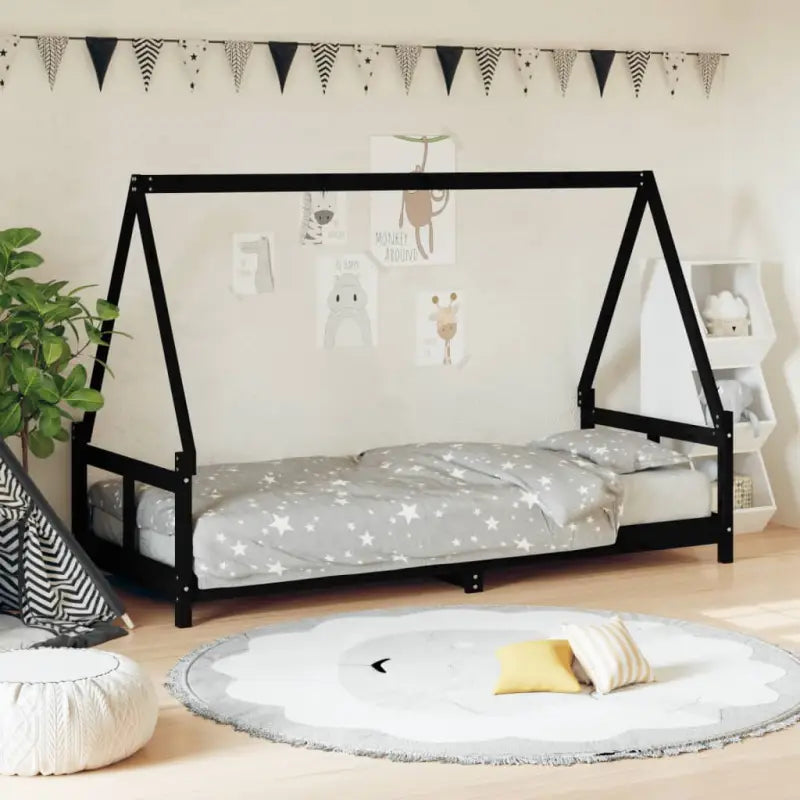 Kinderbed van massief grenenhout voor een plezierige slaapkamer - Zwart / 80 x 200 cm - Peuter- & kinderbedden