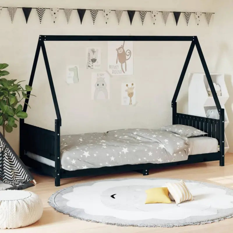 Kinderbed van massief grenenhout voor kleintjes - Zwart / 90 x 190 cm - Peuter- & kinderbedden