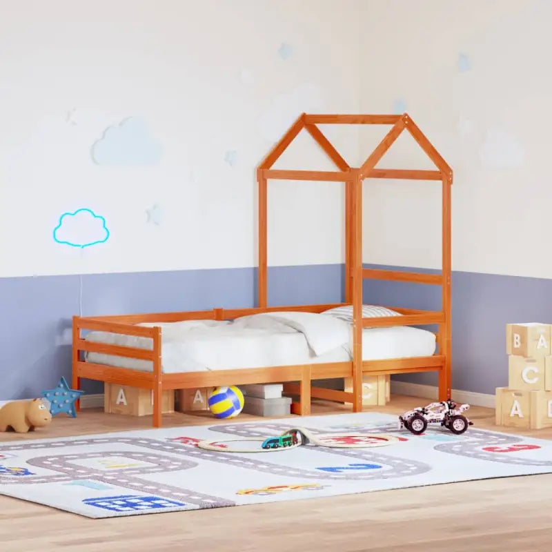Kinderbedhuisje met open zijdeur in massief grenenhout - Wasbruin / 108 x 70 x 176.5 cm - Accessoires voor bedden