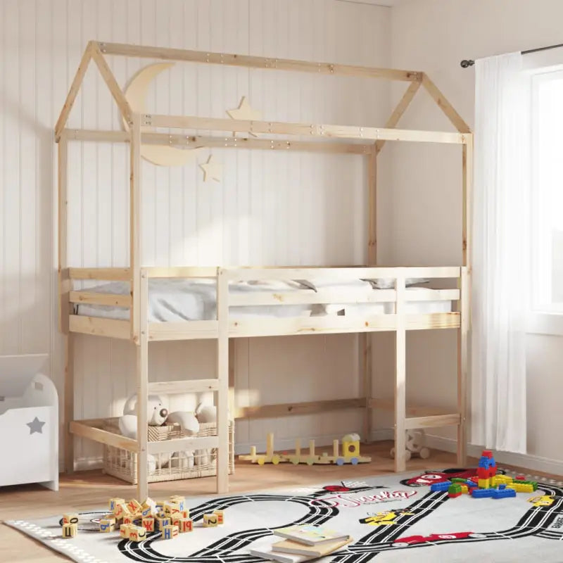Kinderbedhuisje met open zijdeur van massief grenenhout - Naturel / 217 x 85.5 x 154 cm - Accessoires voor bedden