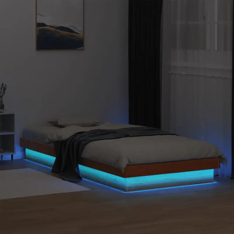 Klassiek bedframe van massief grenenhout met kleurrijke LED’s - Wasbruin / 75 x 190 cm - Bedden & bedframes