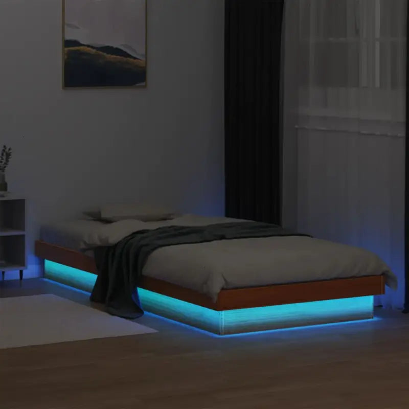 Klassiek bedframe van massief grenenhout met kleurrijke LED’s - Wasbruin / 100 x 200 cm - Bedden & bedframes