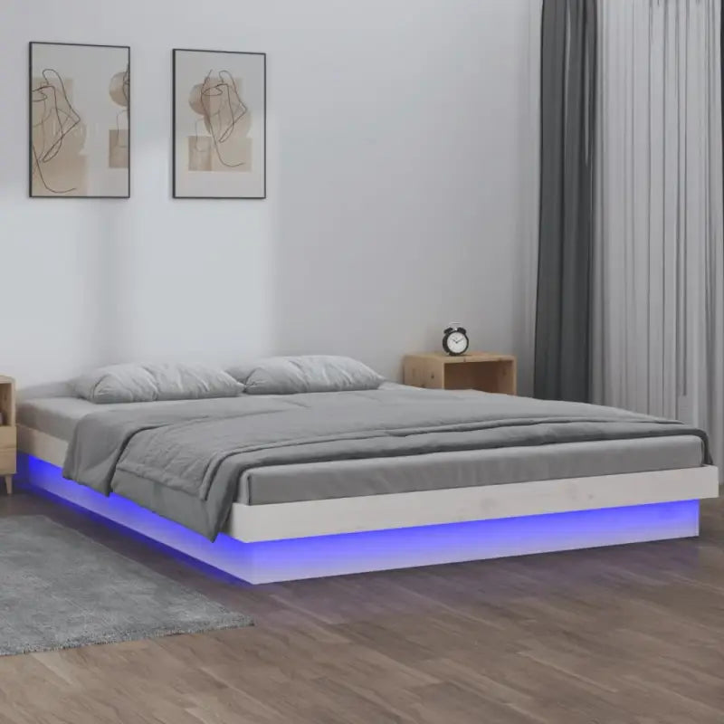 Klassiek bedframe van massief grenenhout met kleurrijke LED’s - Wit / 120 x 190 cm - Bedden & bedframes