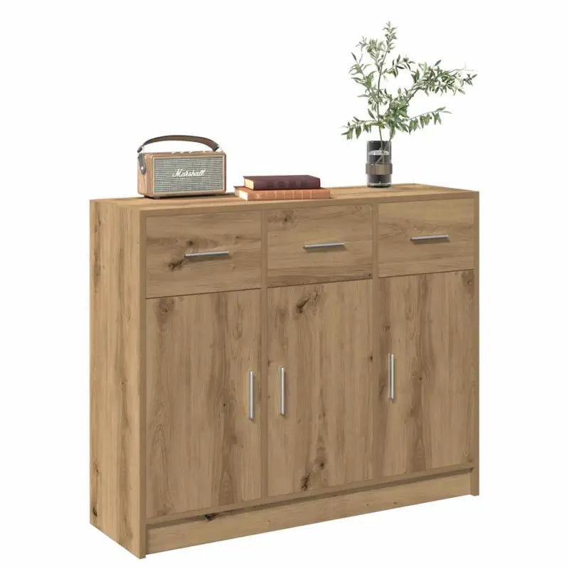 Klassiek dressoir in bewerkt hout met hoogglans wit afwerking - artisanaal eikenkleurig / 1 - Dressoirs & buffetkasten