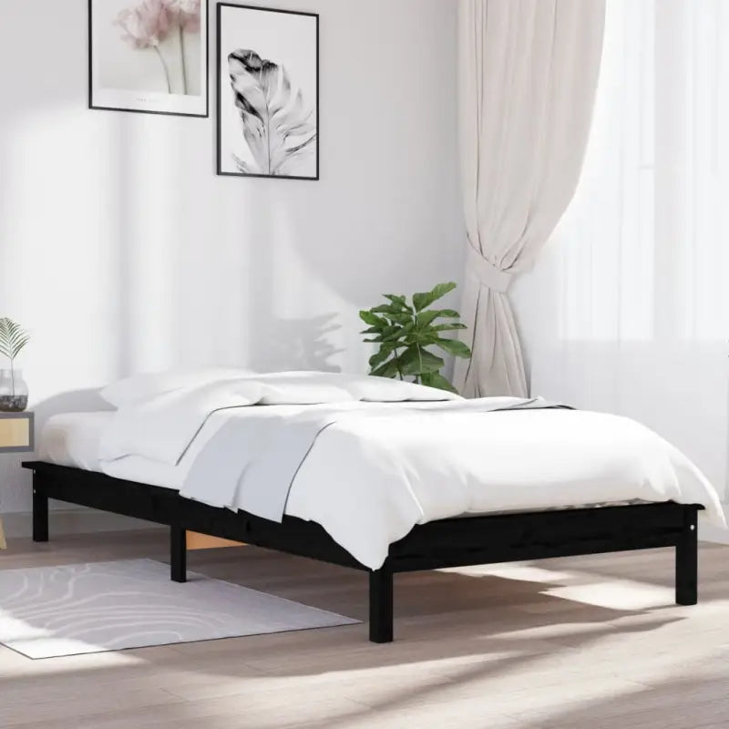 Klassiek houten bed met massief grenenhout voor een moderne slaapkamer - Zwart / 90 x 190 cm - Bedden & bedframes