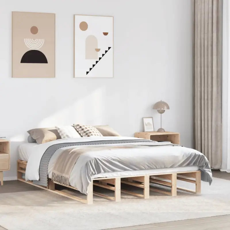 Klassiek houten bed met massief grenenhout voor een moderne slaapkamer - Naturel / 120 x 200 cm - Bedden & bedframes