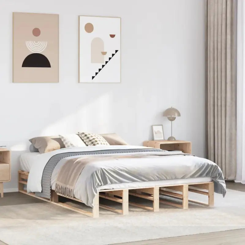 Klassiek houten bed met massief grenenhout voor een moderne slaapkamer - Naturel / 135 x 190 cm - Bedden & bedframes