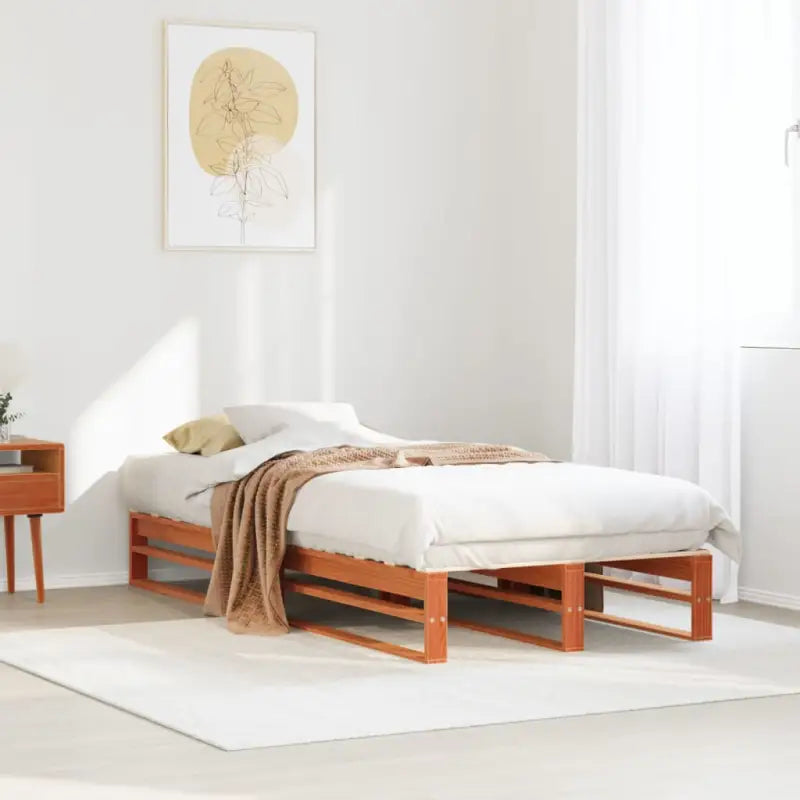 Klassiek houten bed met massief grenenhout voor een moderne slaapkamer - Wasbruin / 75 x 190 cm - Bedden & bedframes