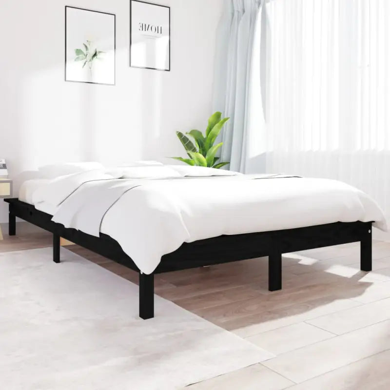 Klassiek houten bed met massief grenenhout voor een moderne slaapkamer - Zwart / 150 x 200 cm - Bedden & bedframes