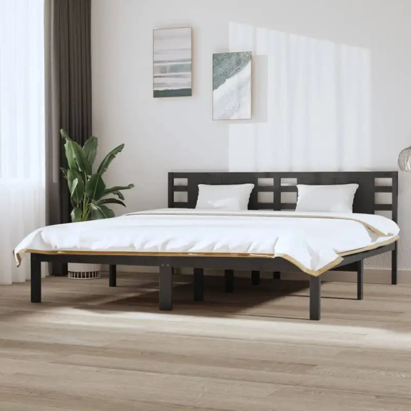 Klassiek massief grenenhouten bedframe met aanvullende ondersteuning - Grijs / 200 x 200 cm - Bedden & bedframes