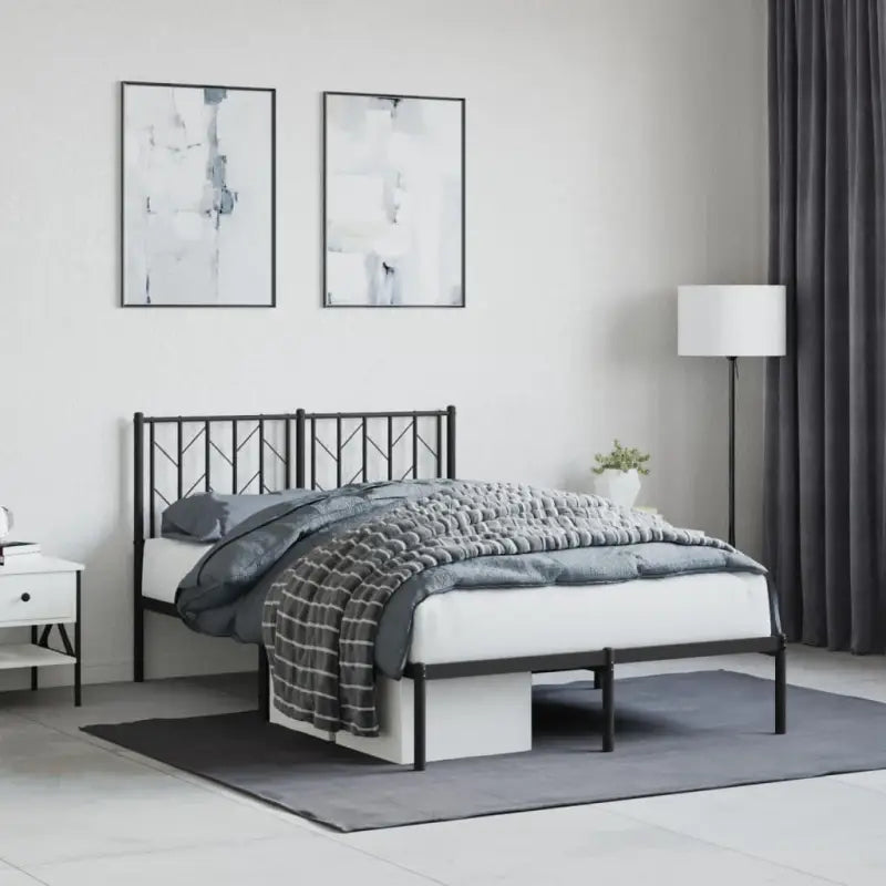 Klassiek metaal bedframe met metalen latten en extra opbergruimte - Zwart / 120 x 190 cm / met hoofdbord - Bedden &