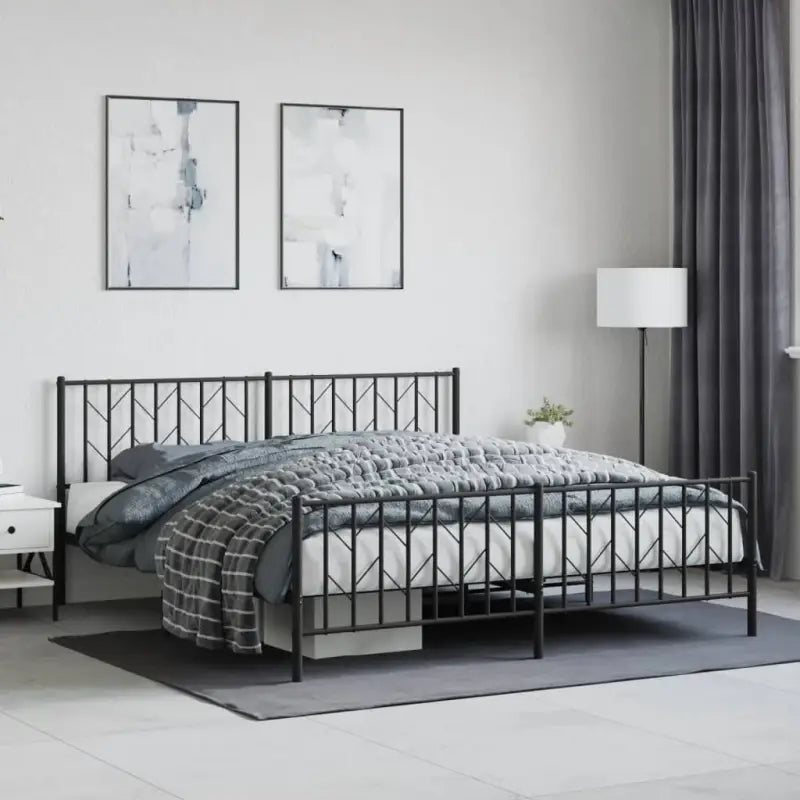 Klassiek metaal bedframe met metalen latten en extra opbergruimte - Zwart / 183 x 213 cm / met hoofdbord & voetbord