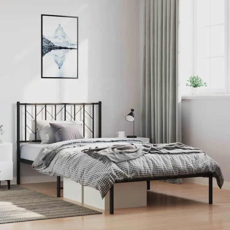 Klassiek metaal bedframe met metalen latten en extra opbergruimte - Zwart / 100 x 200 cm / met hoofdbord - Bedden &