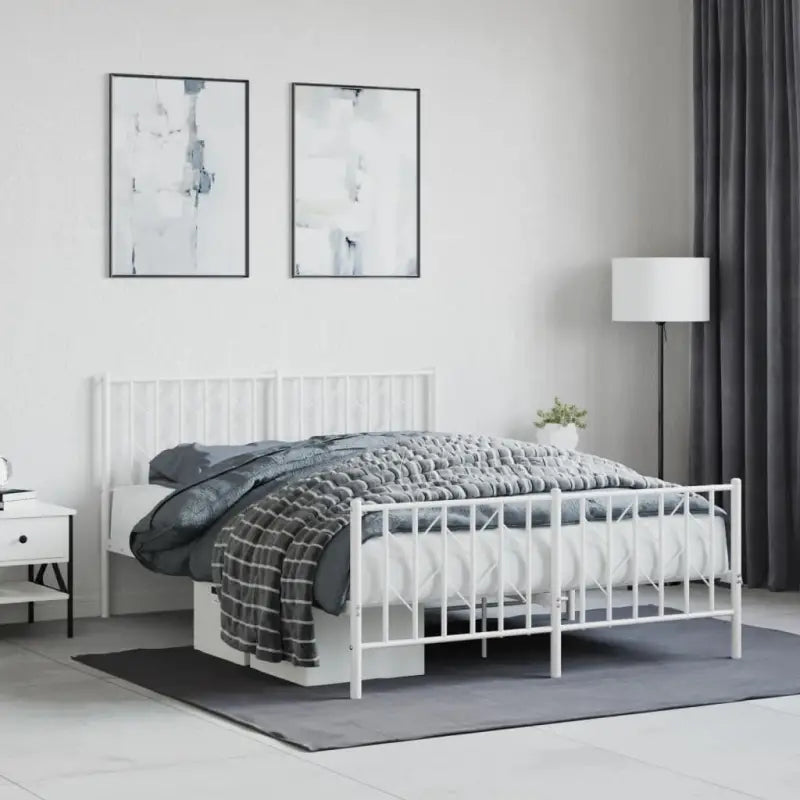 Klassiek metaal bedframe met metalen latten en extra opbergruimte - Wit / 140 x 190 cm / met hoofdbord & voetbord