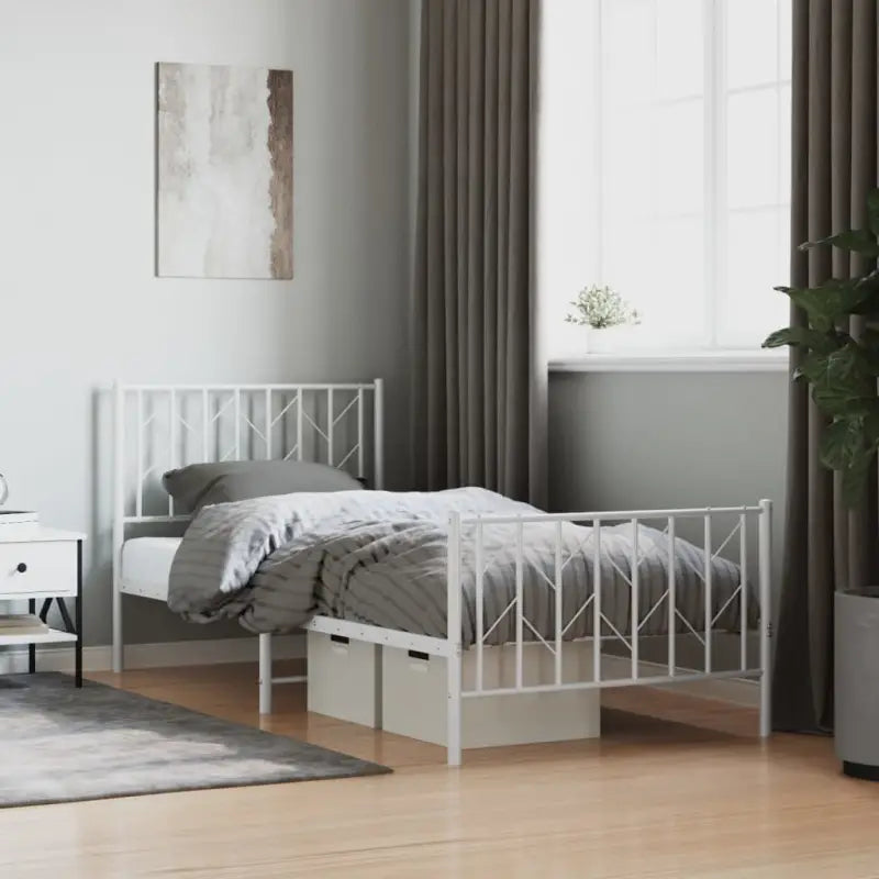 Klassiek metaal bedframe met metalen latten en extra opbergruimte - Wit / 90 x 200 cm / met hoofdbord & voetbord