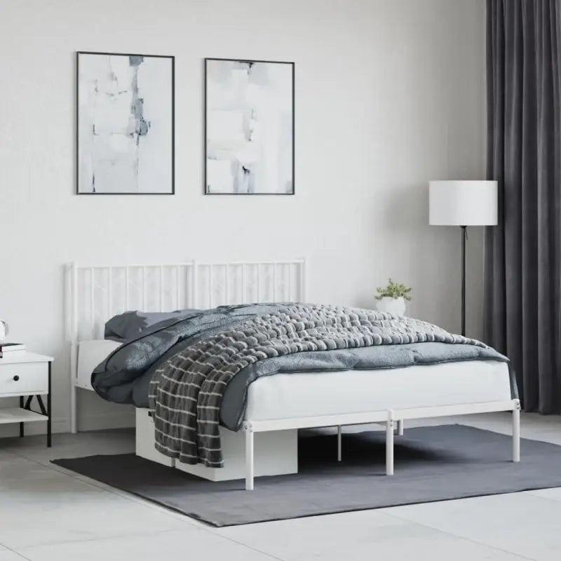 Klassiek metaal bedframe met metalen latten en extra opbergruimte - Wit / 135 x 190 cm / met hoofdbord - Bedden &