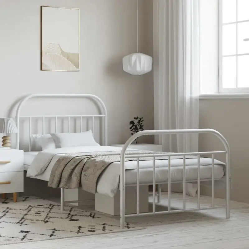 Klassiek metalen bedframe met extra opbergruimte en metalen latten - Wit / 100 x 190 cm / met hoofdbord & voetbord