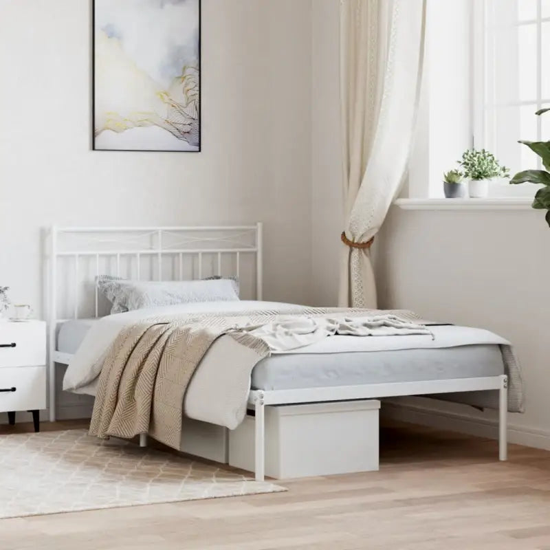Klassiek metalen bedframe met extra opbergruimte en metalen latten - Wit / 107 x 203 cm / met hoofdbord - Bedden &