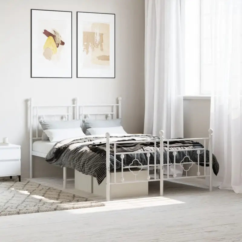 Klassiek metalen bedframe met extra opbergruimte en metalen latten - Wit / 120 x 190 cm / met hoofdbord & voetbord