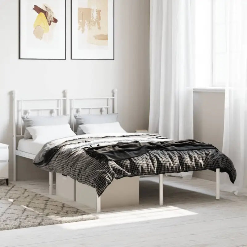 Klassiek metalen bedframe met extra opbergruimte en metalen latten - Wit / 120 x 190 cm / met hoofdbord - Bedden &