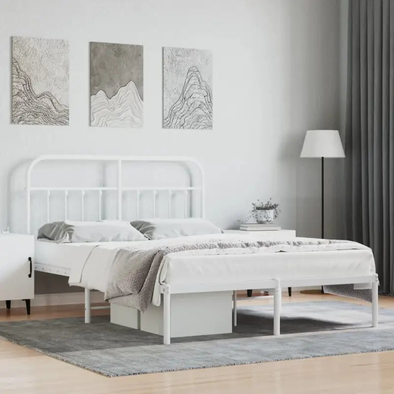 Klassiek metalen bedframe met extra opbergruimte en metalen latten - Wit / 140 x 190 cm / met hoofdbord - Bedden &