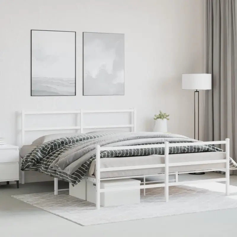 Klassiek metalen bedframe met extra opbergruimte en metalen latten - Wit / 150 x 200 cm / met hoofdbord & voetbord