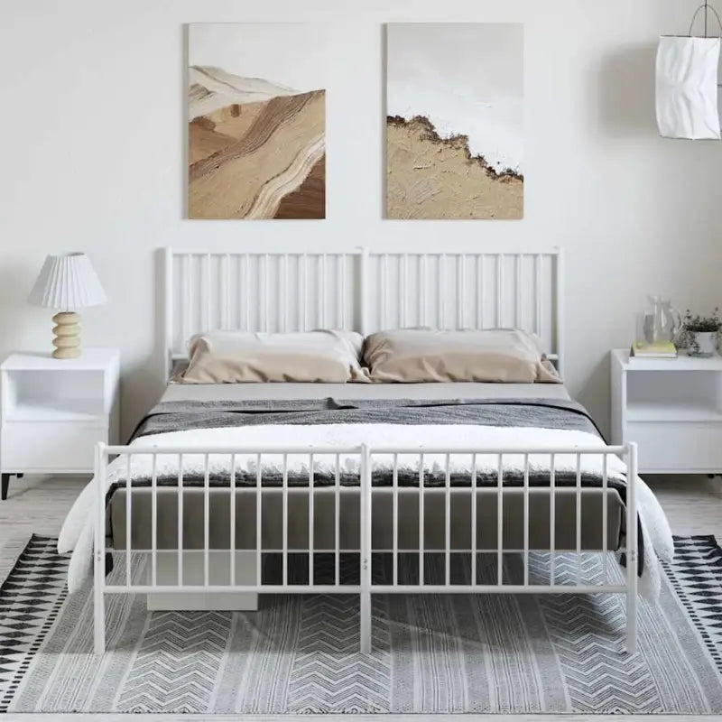 Klassiek metalen bedframe met extra opbergruimte en metalen latten - Wit / 150 x 200 cm / met hoofdbord & voetbord