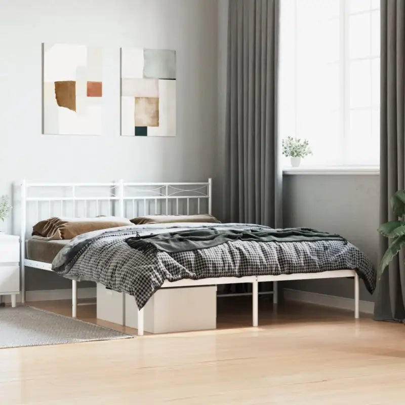 Klassiek metalen bedframe met extra opbergruimte en metalen latten - Wit / 160 x 200 cm / met hoofdbord - Bedden &