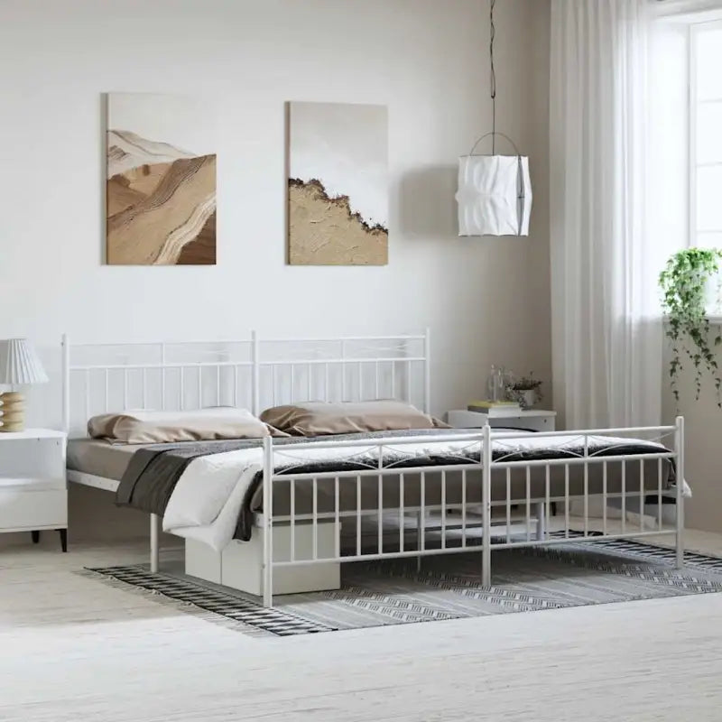 Klassiek metalen bedframe met extra opbergruimte en metalen latten - Wit / 193 x 203 cm / met hoofdbord & voetbord