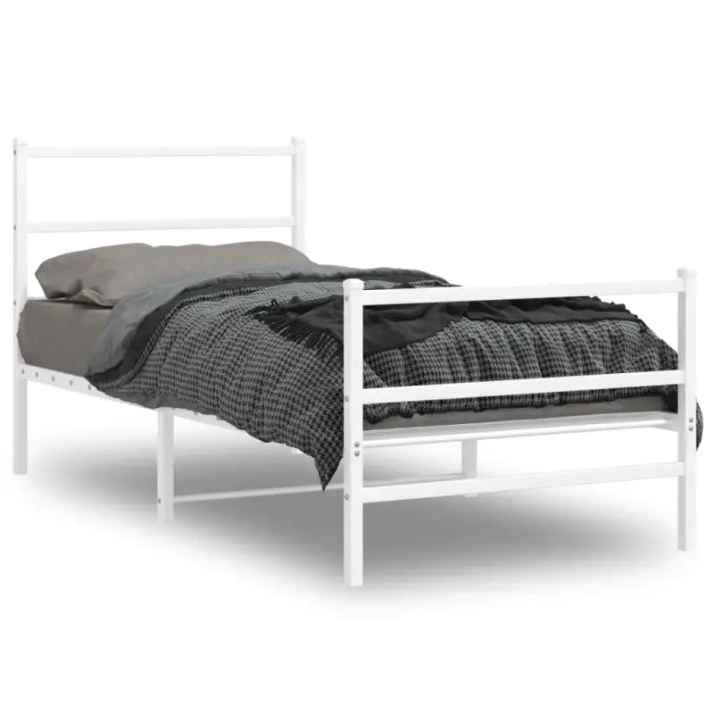 Klassiek metalen bedframe met extra opbergruimte en metalen latten - Wit / 90 x 190 cm / met hoofdbord & voetbord
