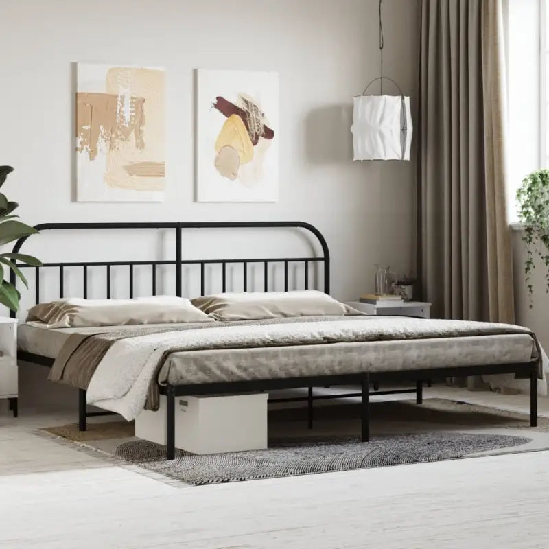 Klassiek metalen bedframe met extra opbergruimte en metalen latten - Zwart / 200 x 200 cm / met hoofdbord - Bedden &